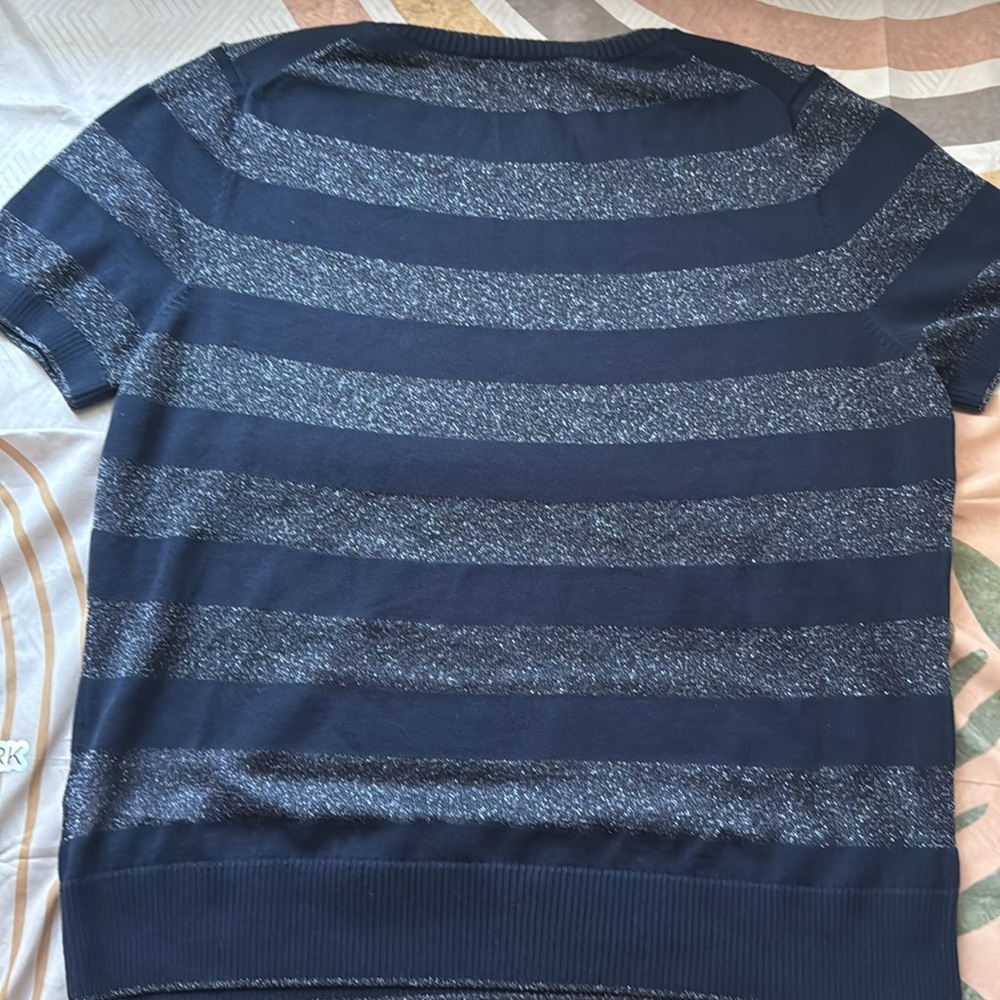 Brooks Brothers Navy Blue And Silver Short Sleeve Top - Picture 7 of 11